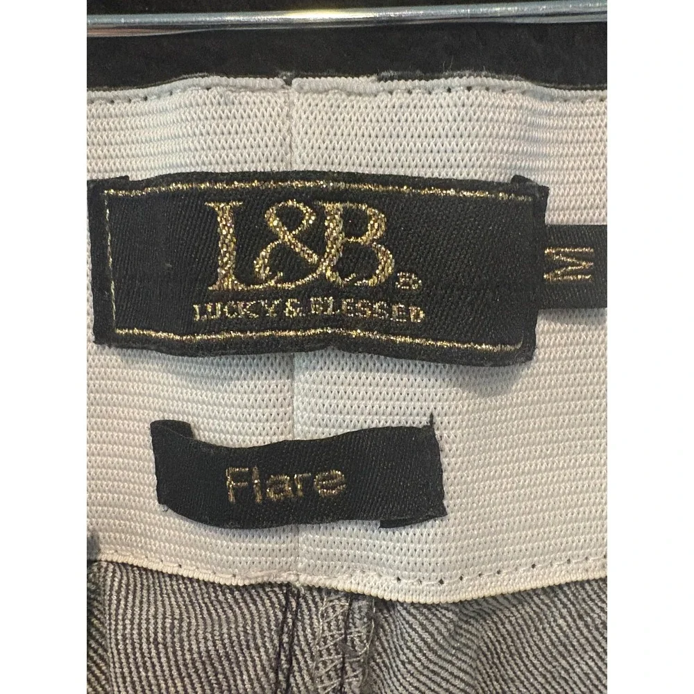 Lucky & Blessed Women's Flare Pants Striped Medium‎ Gray Distressed Hem - Picture 2 of 8